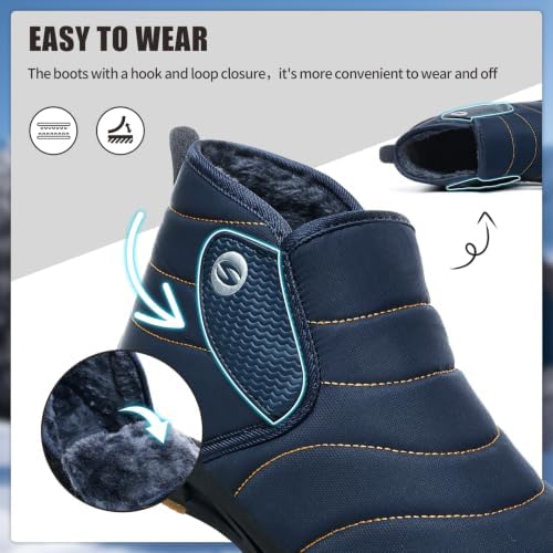 Mens Snow Boots Winter Velcro Water Resistant Fur Lined Slip On Ankle Boot
