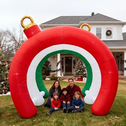 10.5 FT Christmas Inflatables Ornament Tunnel Arch Outdoor Decorations, Blow Up Walk-Through Archway Yard Decor for Garden Lawn Xmas Display