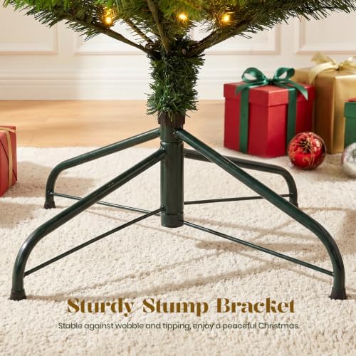 Alupssuc 7.5FT Prelit Christmas Tree, Warm White Lights, Hinged Branches