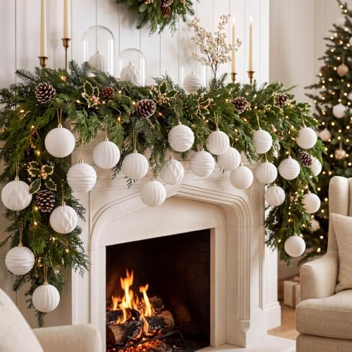 Liliful 3.15 Inch 12 Pcs Velvet Christmas Ornaments Balls, White