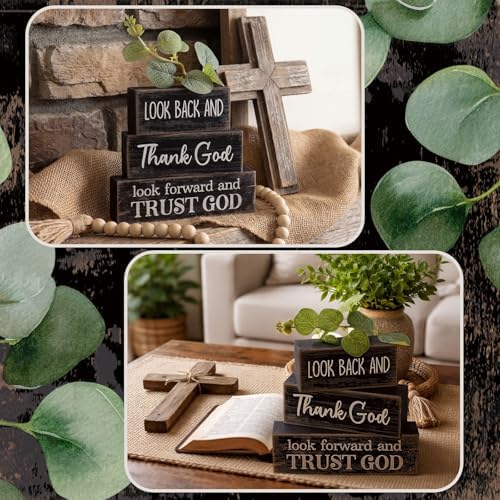 Lineshading 4 Pcs Christian Wooden Block Signs Farmhouse Centerpiece