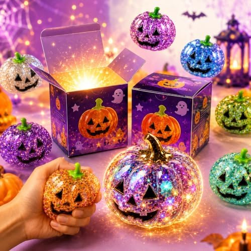 Halloween Pumpkin Squishy Mystery Box Surprise Squishy with Hidden Rare Glitter Edition, Soft Slow-Rising Sensory Fidget for Adults, Fun Collectible Gift for Fall & Halloween，2 PCS