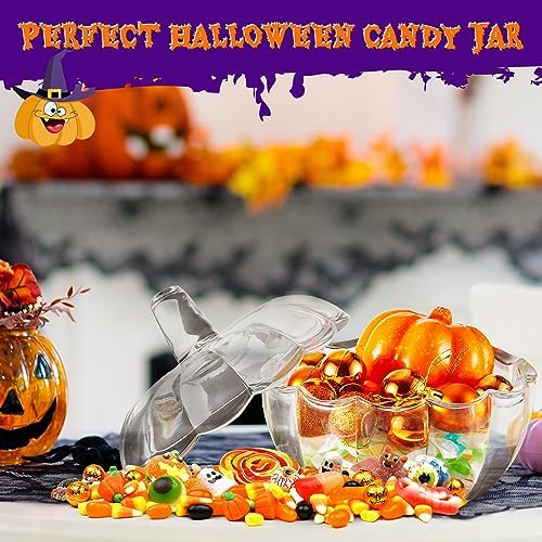2 Pcs Glass Pumpkin Candy Jar with Lid Halloween Fall, 70 Oz,70 oz, Clear
