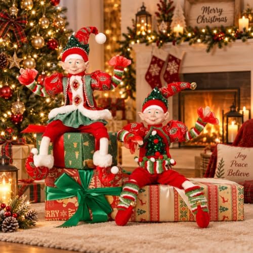 HMASYO Large 22" Set of 2 Christmas Plush Elf for Tree Hanging Decorations