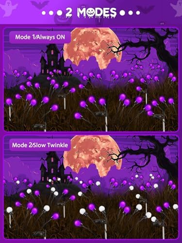 Halloween Decorations Outdoor Solar Firefly Lights 6 Pack 48 LED Purple