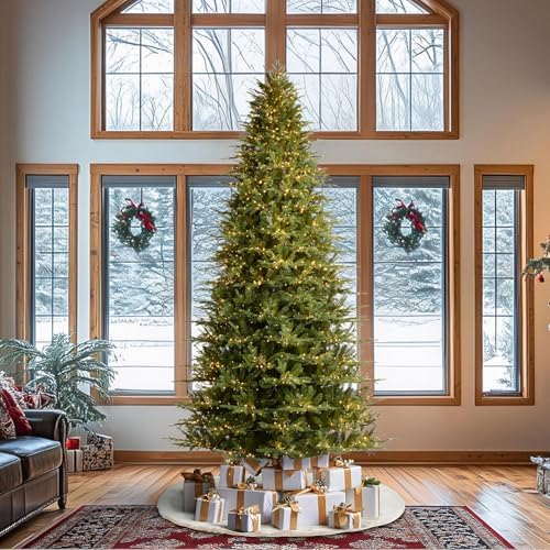 Glitzhome 11ft Pre-lit Artificial Christmas Tree, Majestic Evergreen Fir Green Full Xmas Tree with 3200 Warm White/Multi-Color Chasing and Twinkling Lights, 9 Function w/Foot Pedal and Remote Control