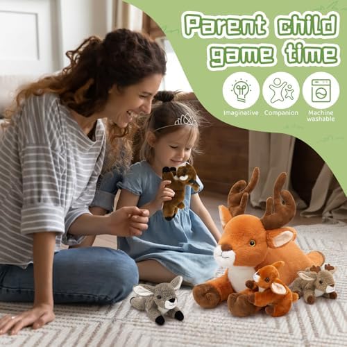 MorisMos Plush Deer Stuffed Animal, 18" Mommy Stuffed Deer with 4 Babies