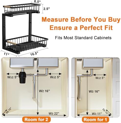 REALINN Under Sink Organizer, 2 Pack Height Adjustable Under Sink Organizers and Storage, 2 Tier Pull Out Drawer Cabinet Storage for Kitchen Bathroom