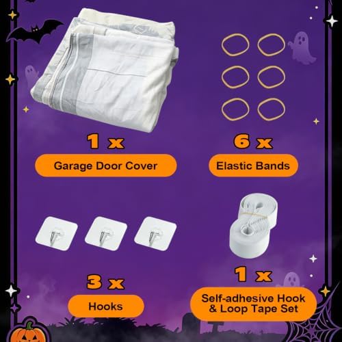 Halloween Garage Door Cover 8x7 FT, Witch Halloween Garage Door Decoration, Large Single Garage Door Banner with Pumpkin Ghost Bat Design, Outdoor Halloween Decor for Home Yard Party
