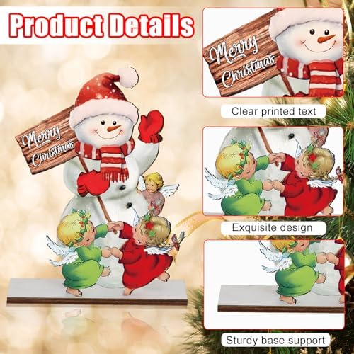 Beeveer 6 Pcs Christmas Table Decorations Wooden Snowman Reindeer Decor