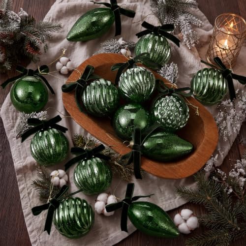 Syhood 18 Pcs Dark Green Christmas Mercury Glass Balls Ornaments, 6 Styles