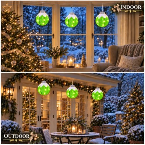 Christmas Light Balls Outdoor, Lighted Hanging Ornaments, Green
