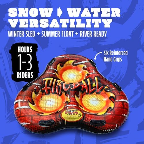 Flexible Flyer 60" Fireball Inflatable Tube Sled - 3-Person Snow Tube and Large Pool Float for Year Round Fun - Heavy Duty Triple Sled with Handles for Kids and Adults