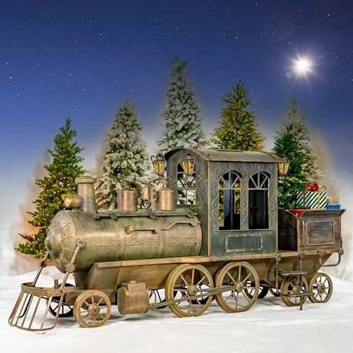 Zaer Ltd. Large Metal Christmas Train Commercial Decoration (16.25 Feet Long - Extra Large, Copper-Bronze Color)