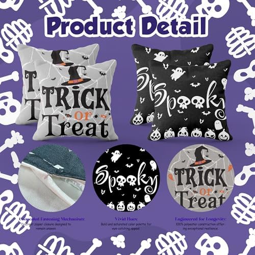 OHOME Halloween Decorations - Halloween Pillow Covers 18x18 | Halloween Decor Indoor Outdoor - Skeleton Ghost Pumpkin Throw Pillows for Room Office - Trick or Treat Party Decorations Favors,2 PCS