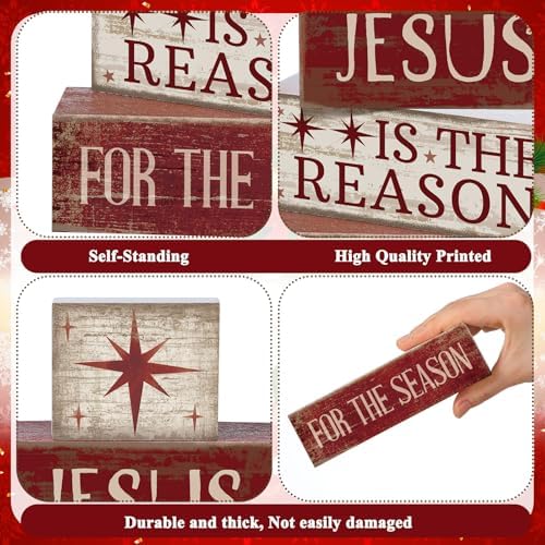 Lineshading 4 Pcs Christmas Table Decor, Wooden Nativity Scene Block Signs