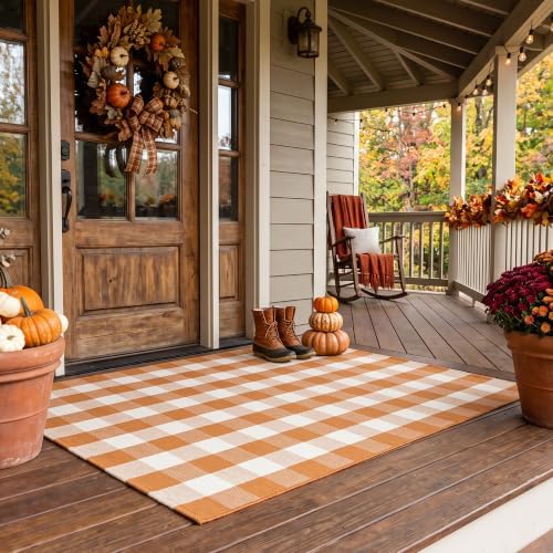 Caramel Buffalo Plaid Rug 4 x 6 for Spacious Front Porch Entryway