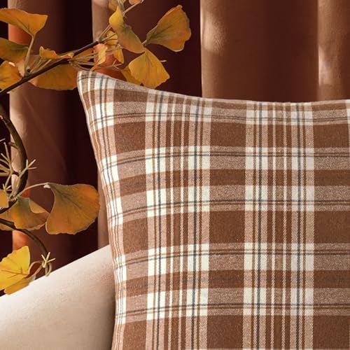 MIULEE Fall Plaid Pillow Covers Scottish Tartan 16x16 Brown