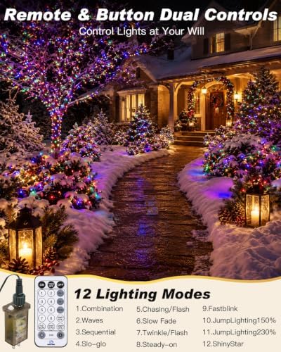 Iseebiz 50Ft 1000 LED Cluster Christmas Tree Lights with Remote & Timer