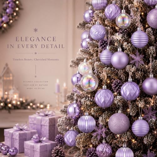 Lunmon 64 Pcs Lilac Purple Christmas Ball Ornaments Lavender Xmas Bulbs