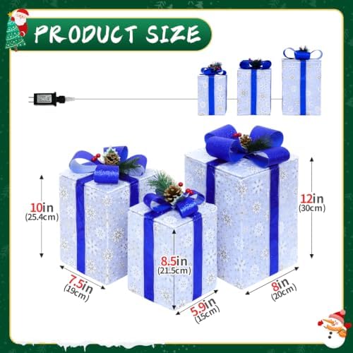 Set of 3 Christmas Lighted Gift Boxes, Light Up Blue Present Boxes