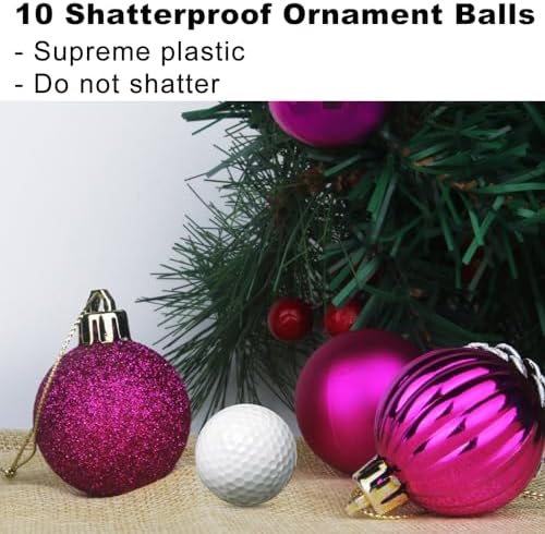 Fuchsia 2.5" Christmas Balls Christmas Tree Decoration Ornaments Shatterproof Hanging Balls for Birthday Halloween Holiday Wedding Decorations Set of 10pcs