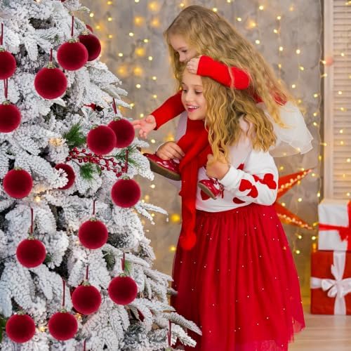 15 Pcs Red Velvet Christmas Ball Ornaments,3.15 Christmas Hanging Ornaments