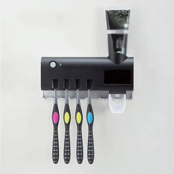 Toothbrush Cup Holder, Sanitizer Rechargeable Solar Power Disinfection Wall Mounted Automatic Toothpaste Dispenser