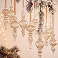 12 Pcs Vintage Glass Finial Christmas Ornaments, Light Brown