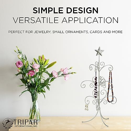 Tripar Decorative Tree Ornament & Jewelry Display, Silver Finish (22-Inch Height) - Decorative Metal Wire Stand - 3 Tiers of Branches, Perfect for Wrought Iron Trees - Perfect Holiday Gift