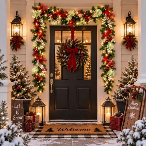 Riceshoot 6 ft Red Green Christmas Artificial Garland with LED Lights