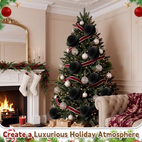 Weysat 6 Pcs 8 Inch Giant Velvet Christmas Ball Ornaments, Classic Black