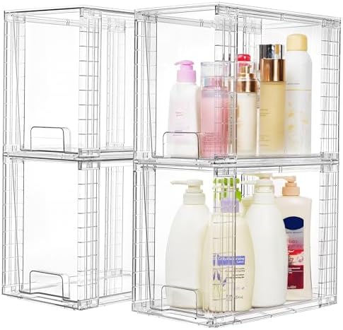 Vtopmart 8 Pack Clear Stackable Storage Drawers,9.7" High Plastic Organizers Bins for Skincare, Bathroom Supplies,Ideal for Cabinet,Undersink,Vanity,Kitchen,Pantry Organization