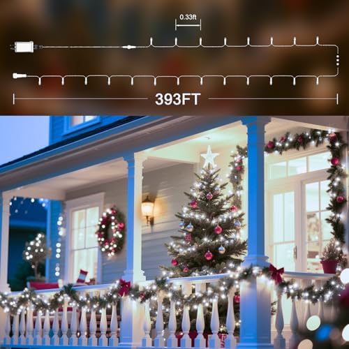 328 FT Christmas Light1000 LED Xmas Lights OutdoorChristams String Lights Waterproof 8 Modes & Timer, Fairy Lights Plug in for Weeding, Patio, Party, Holiday,Christmas Decor (Cool White)