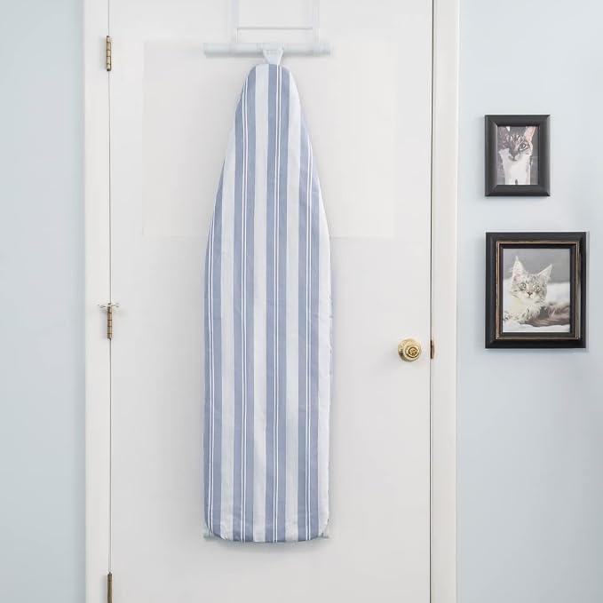 Full Size Ironing Board with Cover & Pad – Made in USA by Seymour Home Products Adjustable Steel T-Legs, 35" High Perforated Top for Steam Durable Iron Board for Home, Laundry Room (Blue Stripe)