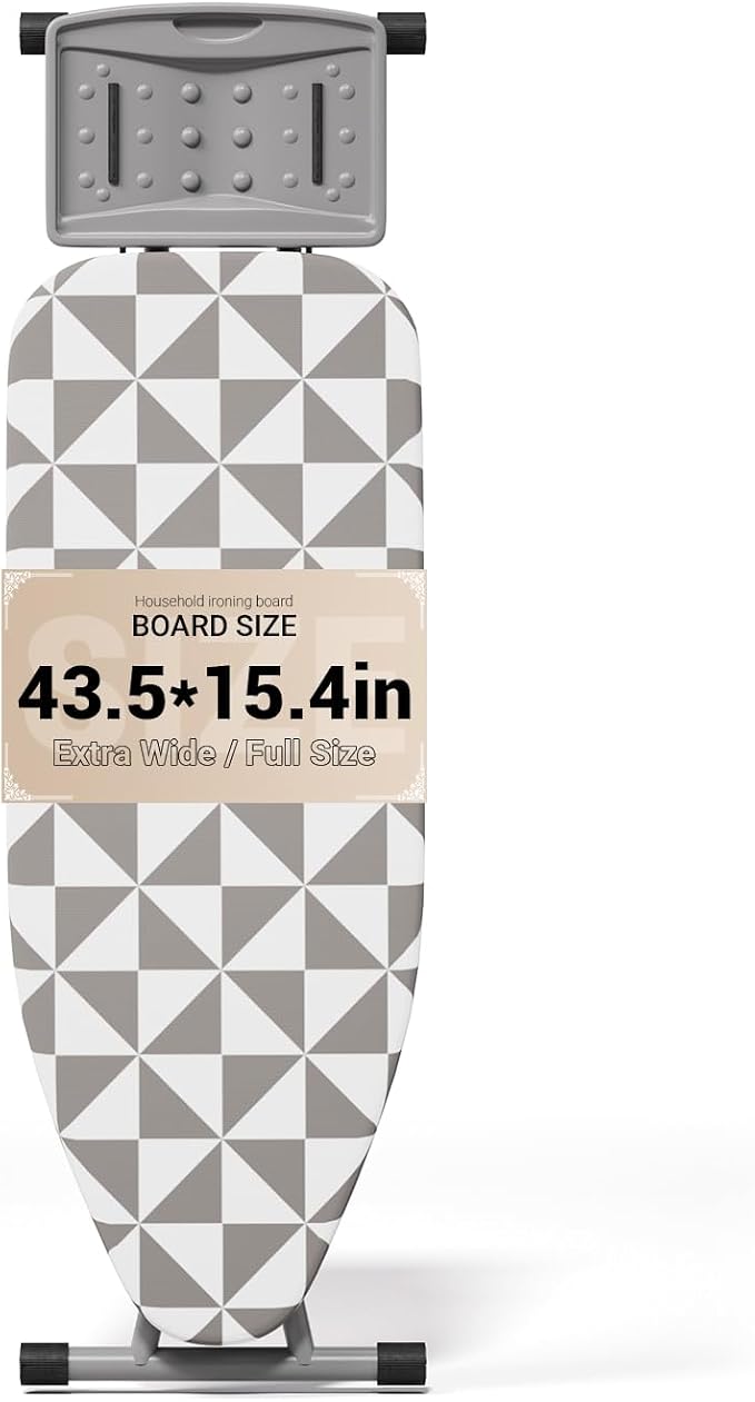 Ironing Board Full Size Wide Ironing Boards Adjustable with Cover and Pad | 5 Adjustable Heights, Feet Adjust For Uneven Floors, Cotton Cover, Large Wide Surface, Foldable Design, Thick Tube Frame