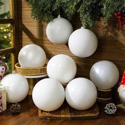 Yerliker 8 Pack 6 Inch Large Christmas Ornament Hanging Balls, White