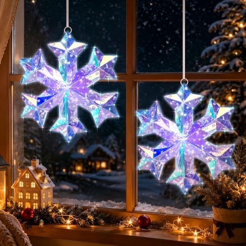 Nuanchu 2 Pcs 10" LED Christmas Snowflake Light Decor, Exotic Fantasy Wood