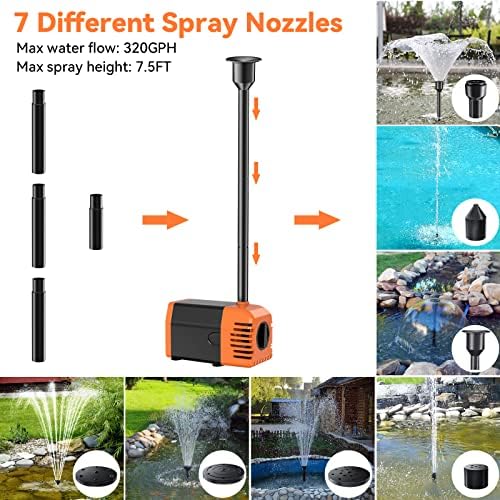 POPOSOAP 30W Solar Fountain Pump with 430GPH Flow, 7 Water Spray Heads & 16.4ft Cable, Solar Pond Pump with Adjustable Flow Valve & Dry Run Protection for Garden, Birdbath, Water Feature P130C