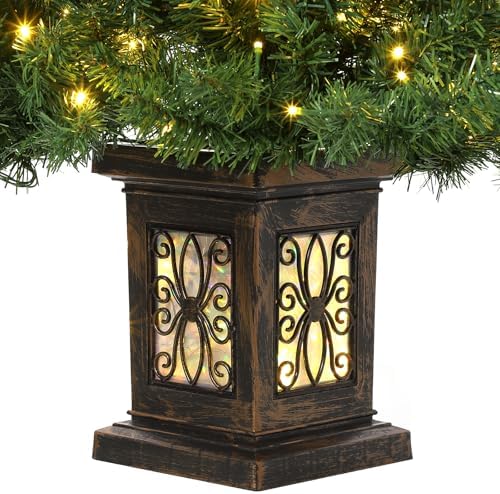 GarveeHome 4.5 Ft Artificial Fiber Optic Christmas Tree, Pre-Lit Artificial Potted Xmas Tree with 300 Led Lights, 8 Lighting Modes, Includes Antique Urn Base, 1 PCS