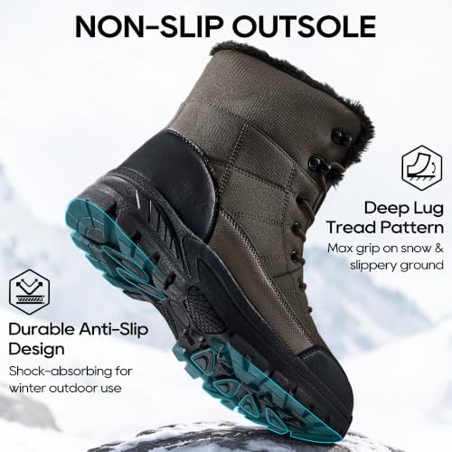 HARENCE Winter Snow Boots for Men: Comfortable Warm Fur Lined Boot Non Slip Waterproof Mid Calf Booties for Outdoor Hiking