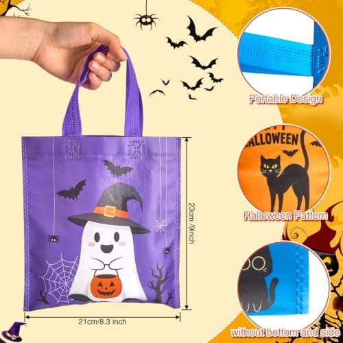 Sweetude 120 Pcs Halloween Tote Bags Bulk Trick Treat Bag with Handles Reusable Non Woven Halloween Treats Party Gift Favors Bags for Kids(Spider Pumpkin)