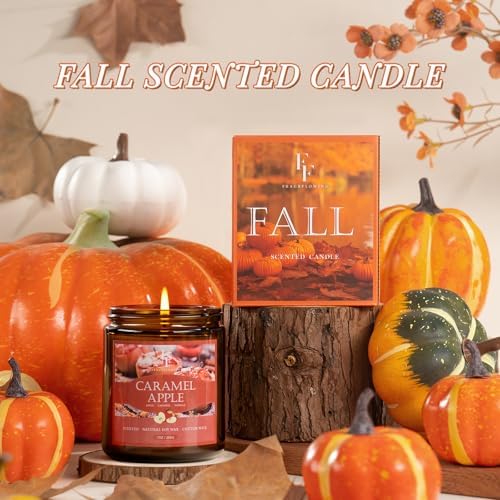 Fall Candle, Caramel Apple Scented Candles for Home, Natural Soy Autumn Candle Aromatherapy Candle, 7 oz Jar Candles Fall Gifts for Women Men