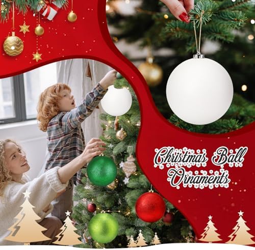 Poen 12 Pcs 6 Inch Large Glitter Christmas Ball Ornament, Red, Green, White
