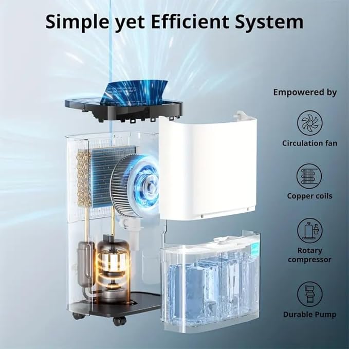 2500 Sq.Ft Dehumidifier, Max 50 Pint/D, Smart Compressor Dehumidifier with 2.8L Water Tank, 1-24H Timing, Auto Defrost, Automatic Cycle Dehumidification for Basement, Bathroom, Bedroom