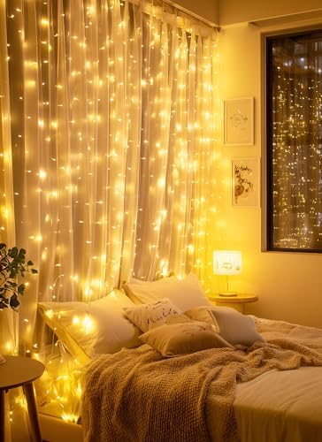 Brightown 300 LED Fairy Curtain Lights, 9.8ft x 9.8ft Curtain String Lights