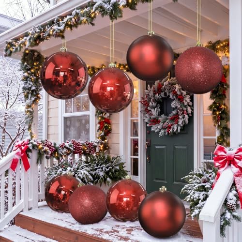 Yerliker 8 Pack 6 Inch Large Christmas Ornament Hanging Balls, Red