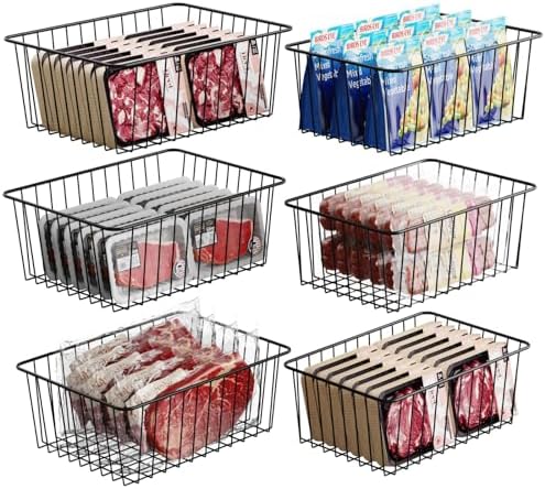 iSPECLE Freezer Organizer Bins - For 16 Cu Ft Upright Freezer, 6 Pack Black