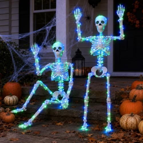 Blue and Green Light up Skeletons Halloween Decor (350 Lights 6h auto‑Off)