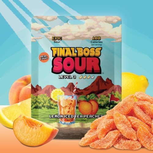Final Boss Sour Fruit Candy, Lemon Iced Tea Peaches, Level 3 (1 Pack)